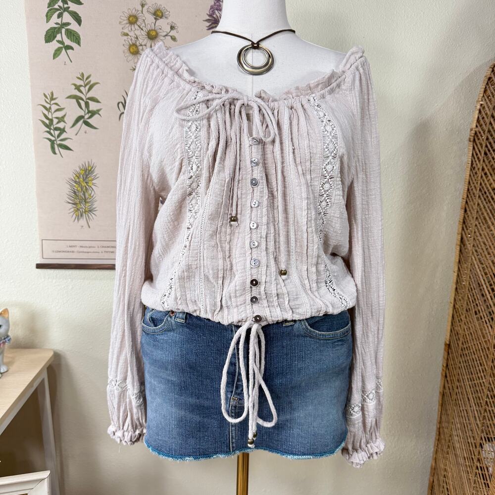 Gauzy Peasant Top Coastal Cowgirl Mori Kei Cottage Forest Fairy Grunge Boho M - Picture 2 of 8